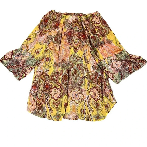 Fig and Flower Paisley Floral Top Sheer Puff Sleeve Peasant Size Large Boho - Picture 4 of 4